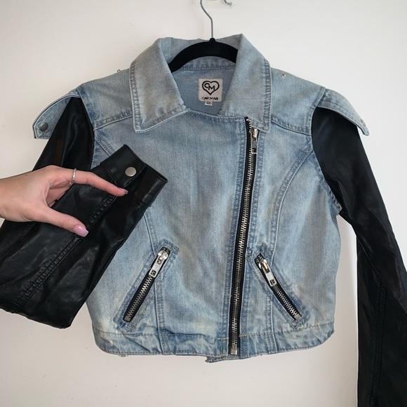 LF Jackets & Blazers - LF Carmar Cropped Jean and Leather Jacket